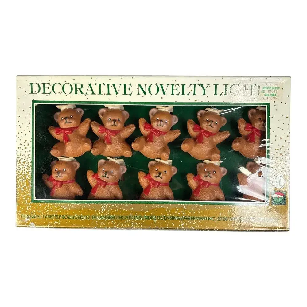Vtg Kurt Adler Teddy Bears Christmas Light Set Plastic Novelty Santa's World